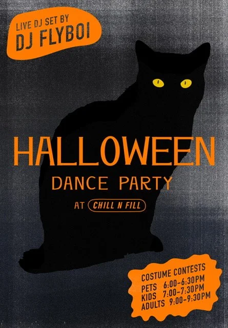  Join us October 31st for our Halloween Dance Party! Spooky vibes provided by Dj Flyboi! This is a family friendly and pet friendly event! So, get you costumes ready and bust a move on the dance floor! Costume contest starts at 6!  