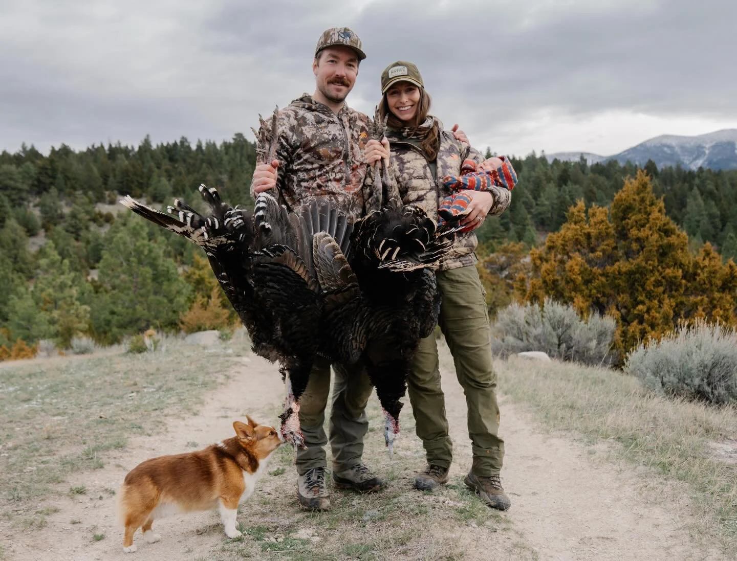 Christmas card material! With some determination, preparation, and a whole lot of luck @sethmorris_45 and I both tagged out on opening day of Montana turkey season with the dog and 6 week old baby in tow. We needed that! Have fun and be safe to all w