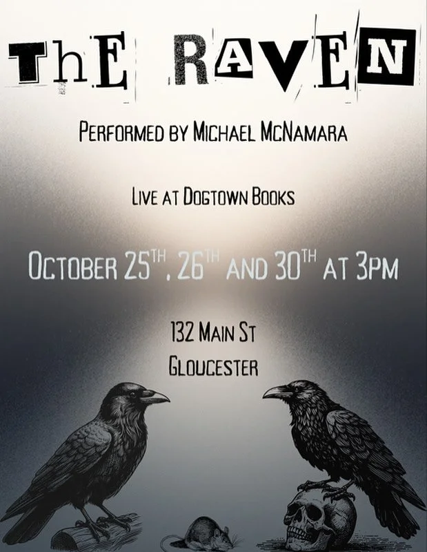 Get into the Halloween spirit with a special dramatic reading of The Raven by Edgar Allan Poe, performed live by Gloucester’s own Michael McNamara — a seasoned stage actor, director, and producer with over 40 years of experience.
🕒 When