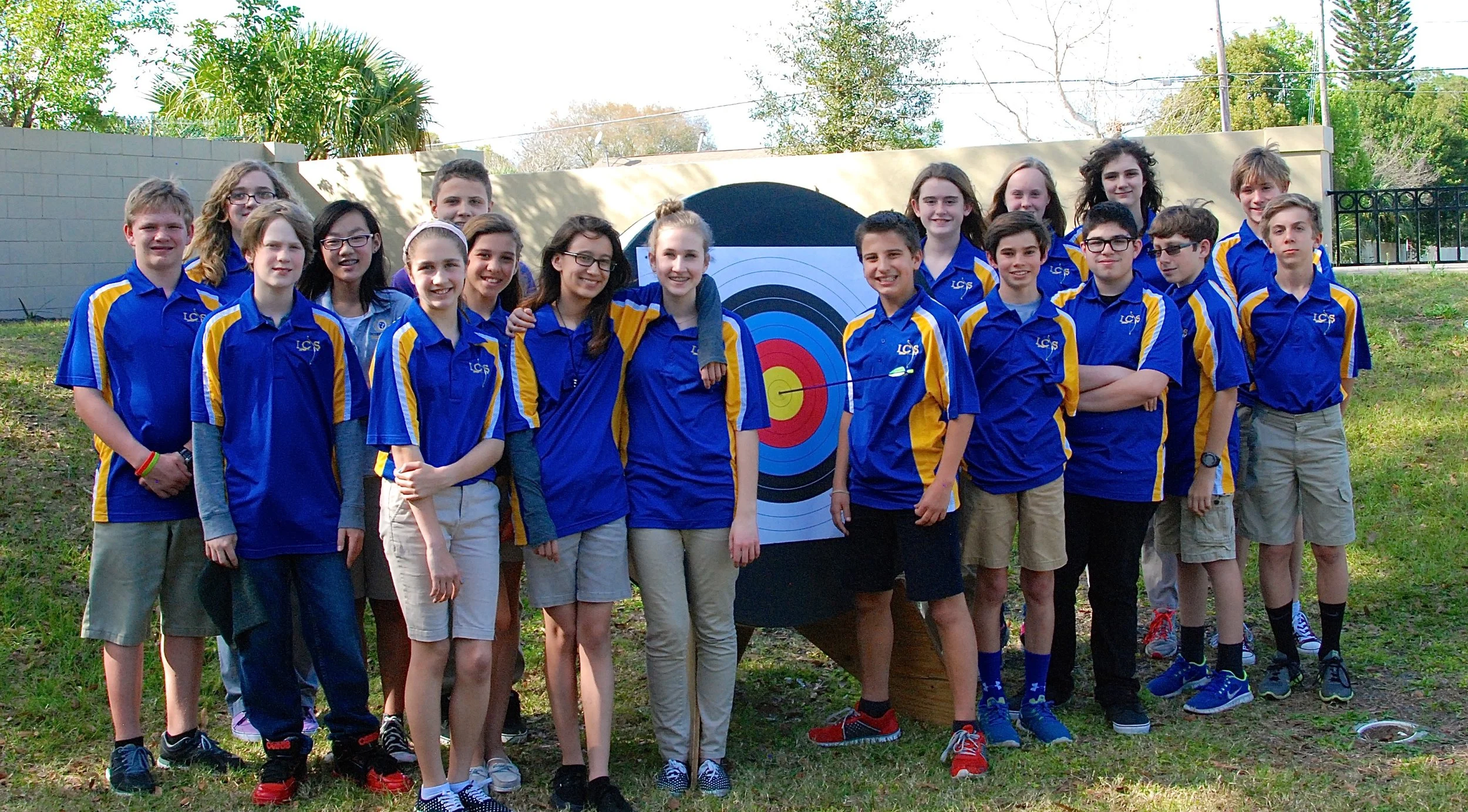 International Community School archery team competing in the 2015 Spring Mail-in Tournament