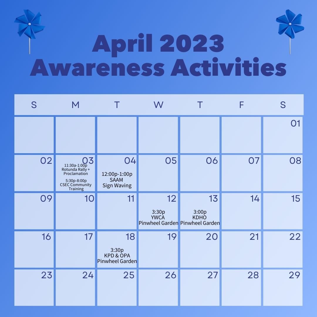 April is just around the corner! Did you know that April is Child Abuse Prevention Month and Sex Assault Awareness Month (SAAM)? Help us to bring awareness to these important issues by reposting/sharing &amp; joining us at one of these events! Don't 