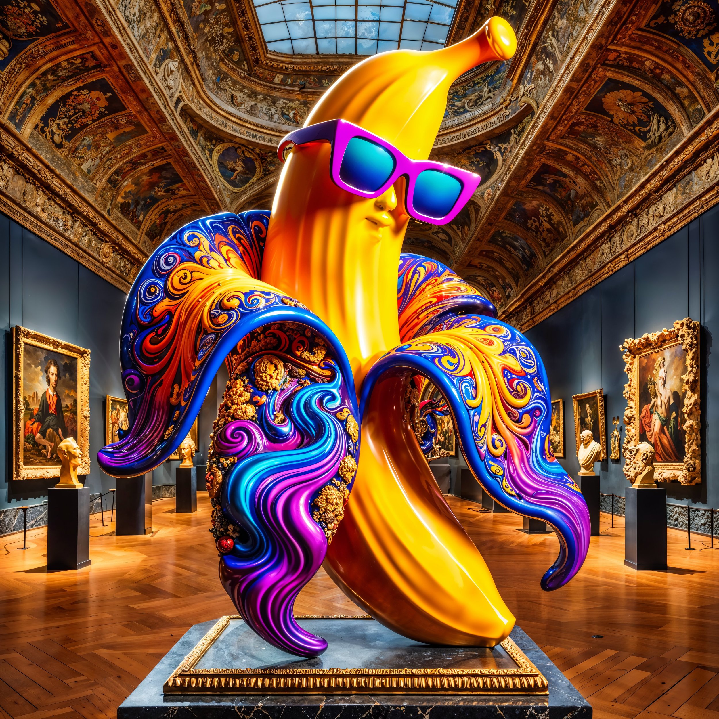 magnific-1QZZL8Wec5mnuZhIg2nq-DALL·E 2025-03-06 15.32.34 - A surreal museum masterpiece sculpture inspired by the cannabis strain 'Banana Mochi,' blending Baroque grandeur with a bold, colorful, and abstract a.jpeg