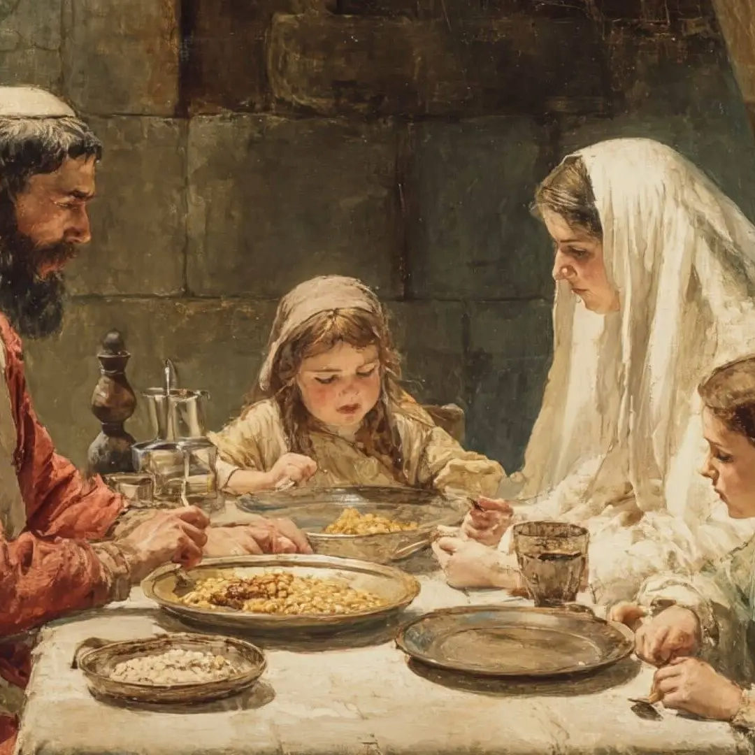 Dibujo de familia comiendo adafina. Historia de Madrid