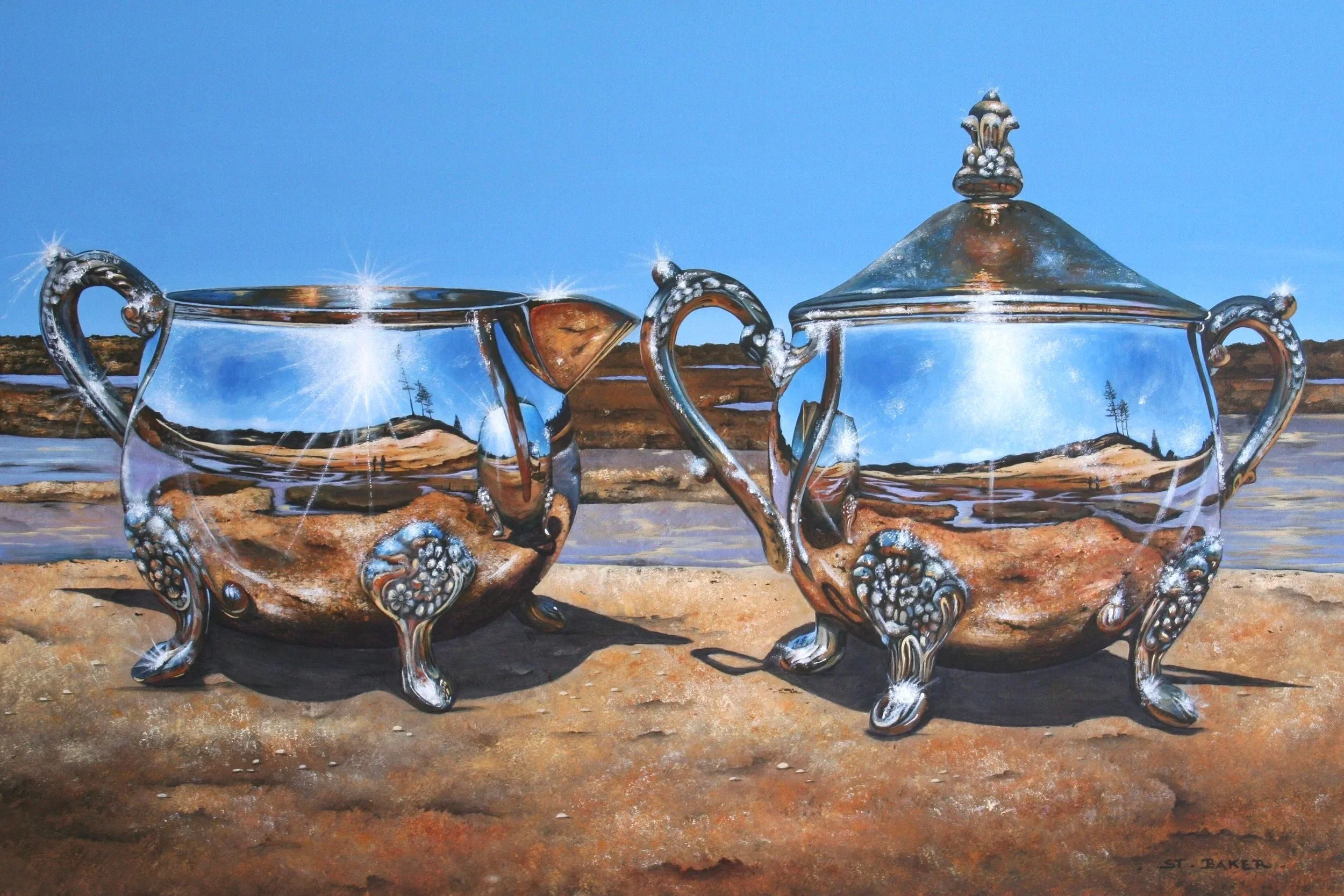 The Couple - 
I Reflect You - You Reflect Me and the world we live in

 

 Painting on canvas framed   600mm x 900mm x 40mm &nbsp;  
$9000.00

