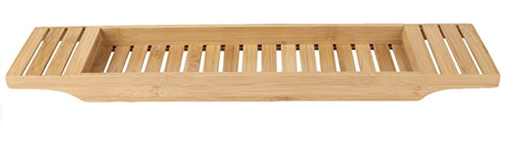 a wooden bath tray