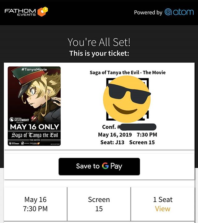 Ticket Get! for the Saga of Tanya the Evil Movie tonight! Thanks @crunchyroll and @fathomevents for the Movie Night, please do more! #TanyaMovie #otakualliance

#anime #animemovie #crunchyroll #manga #lightnovel #sagaoftanyatheevil