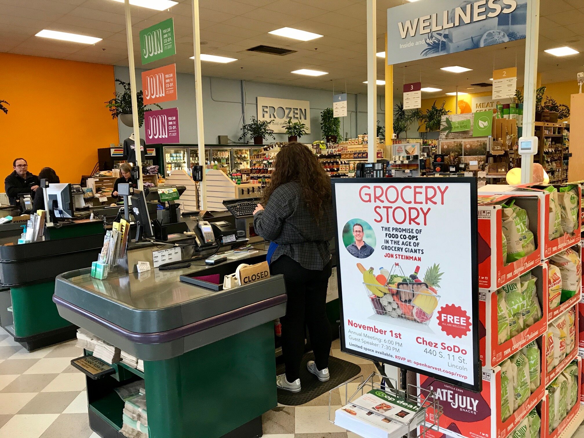 Annual meeting signage at Open Harvest Co-op Grocery