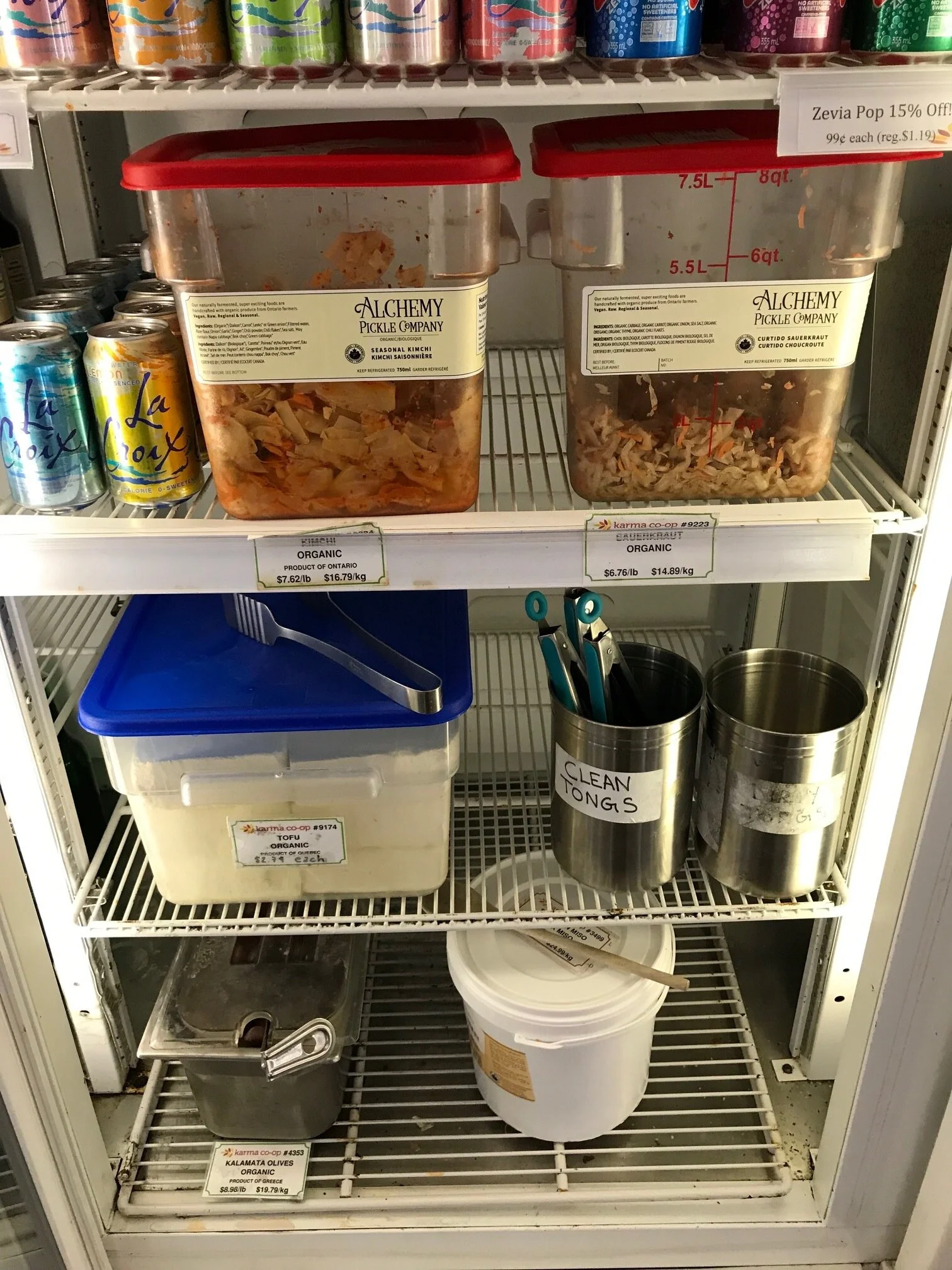 Bulk sauerkraut, kimchi, tofu, olives and miso