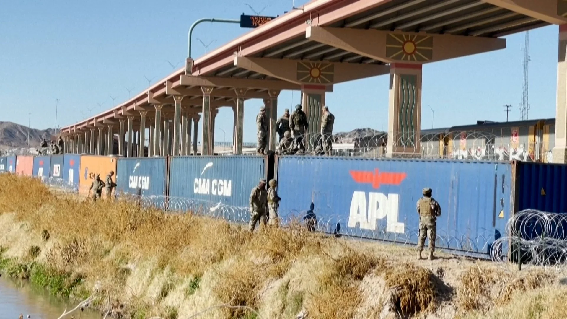 Shipping container walls on the U.S. border