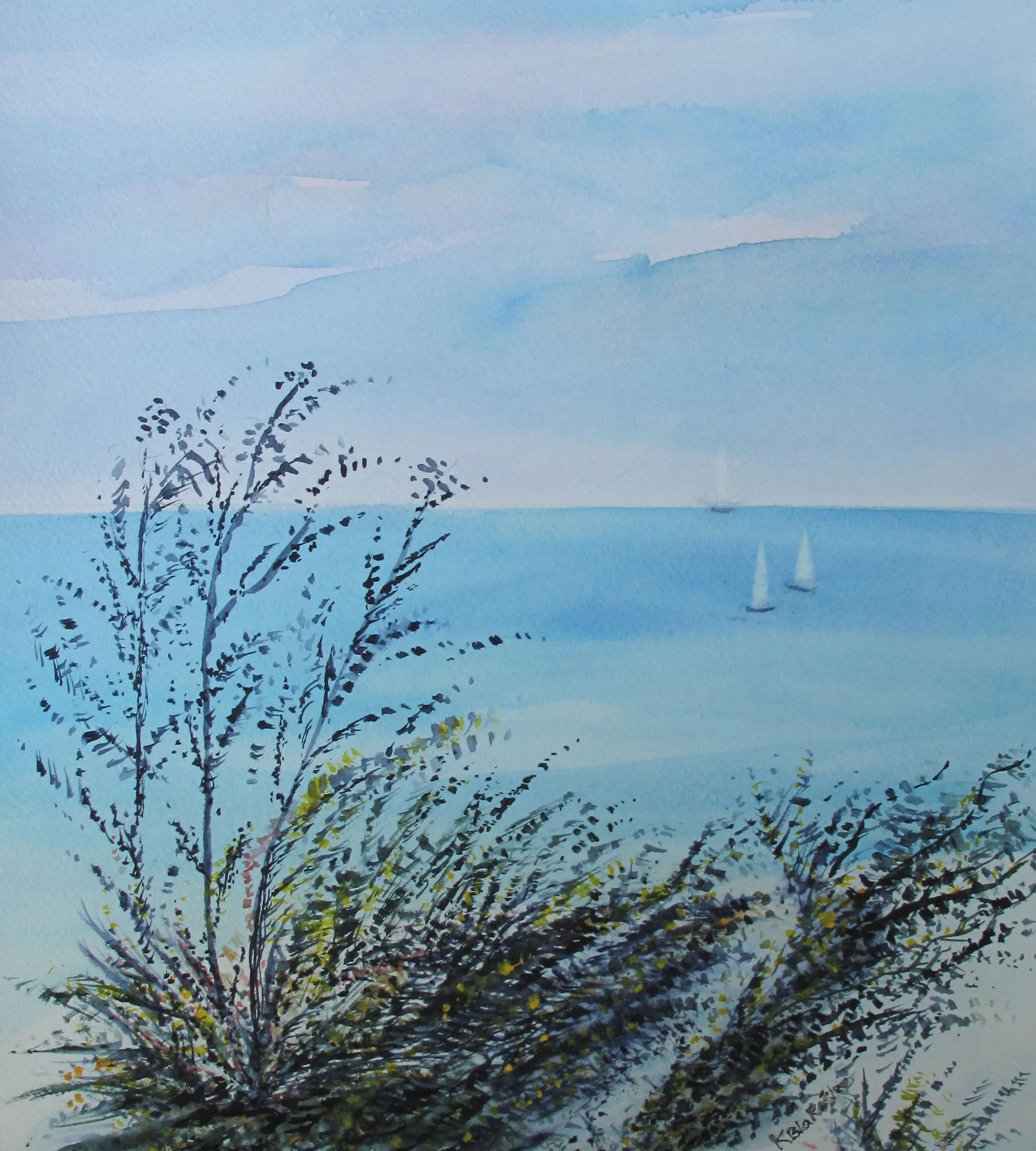 Three Sails - 20 x 16 - watercolor