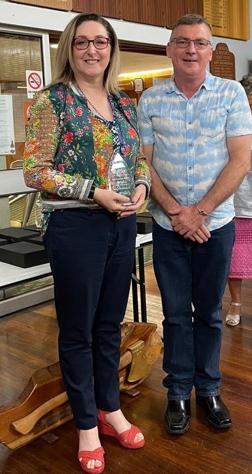 L to R Sonia Bowden Shine Hair and Beauty Clarence Town being presented by Shane Cotterill Dungog Westwood Providores.jpg