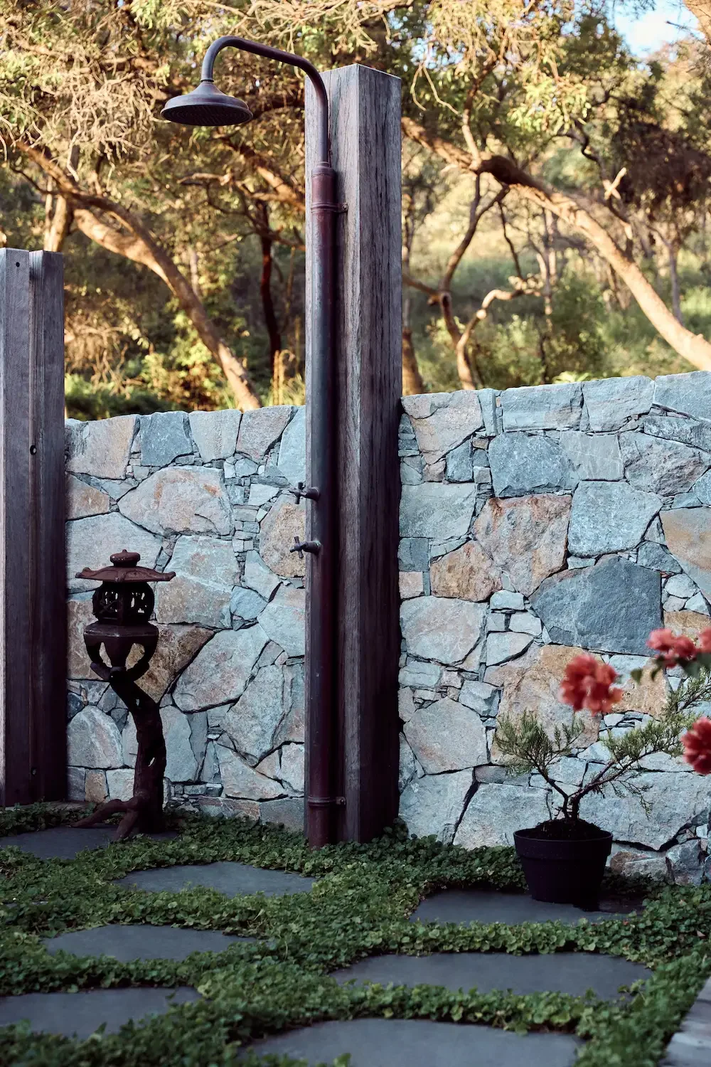 Zen Outdoor Shower In Corten Steel and Bluestone