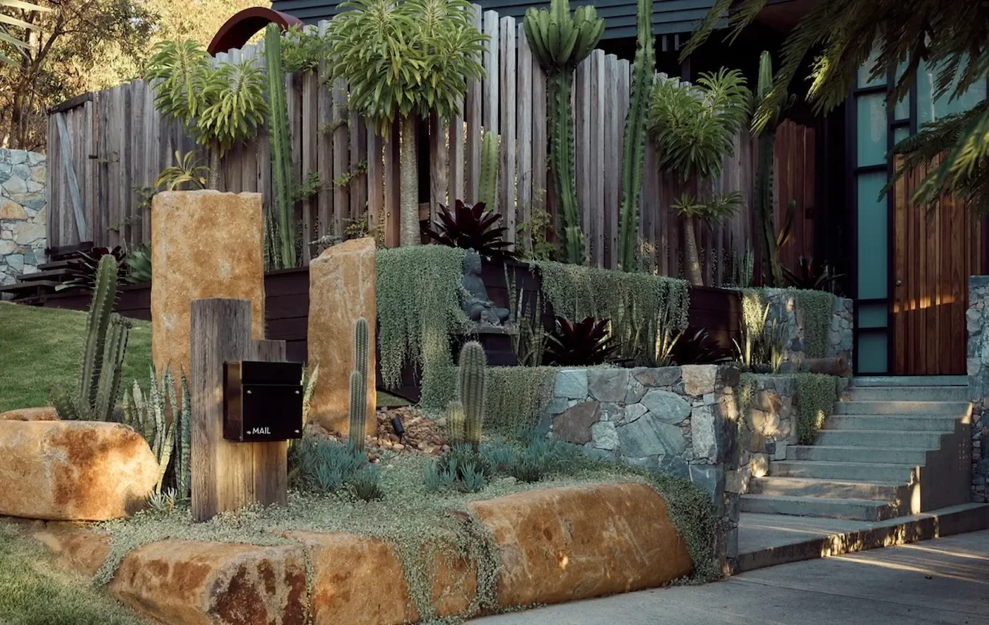 Natural Stone &amp; Timber Entrance Garden Byron Bay