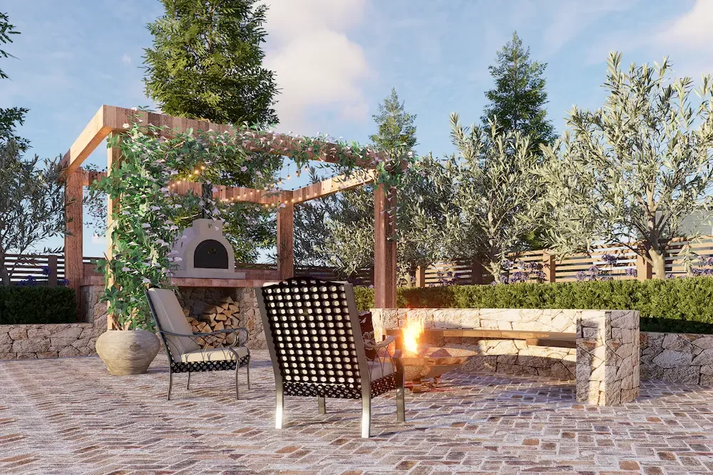 Fire pit and pizza oven landscape design
