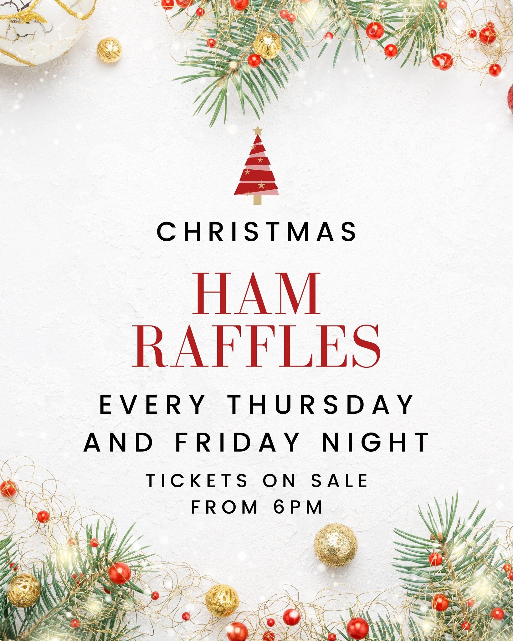 Ham raffles every Thursday and Friday night up until Christmas!!

Tickets on sale from 6pm drawn at 7:30 pm