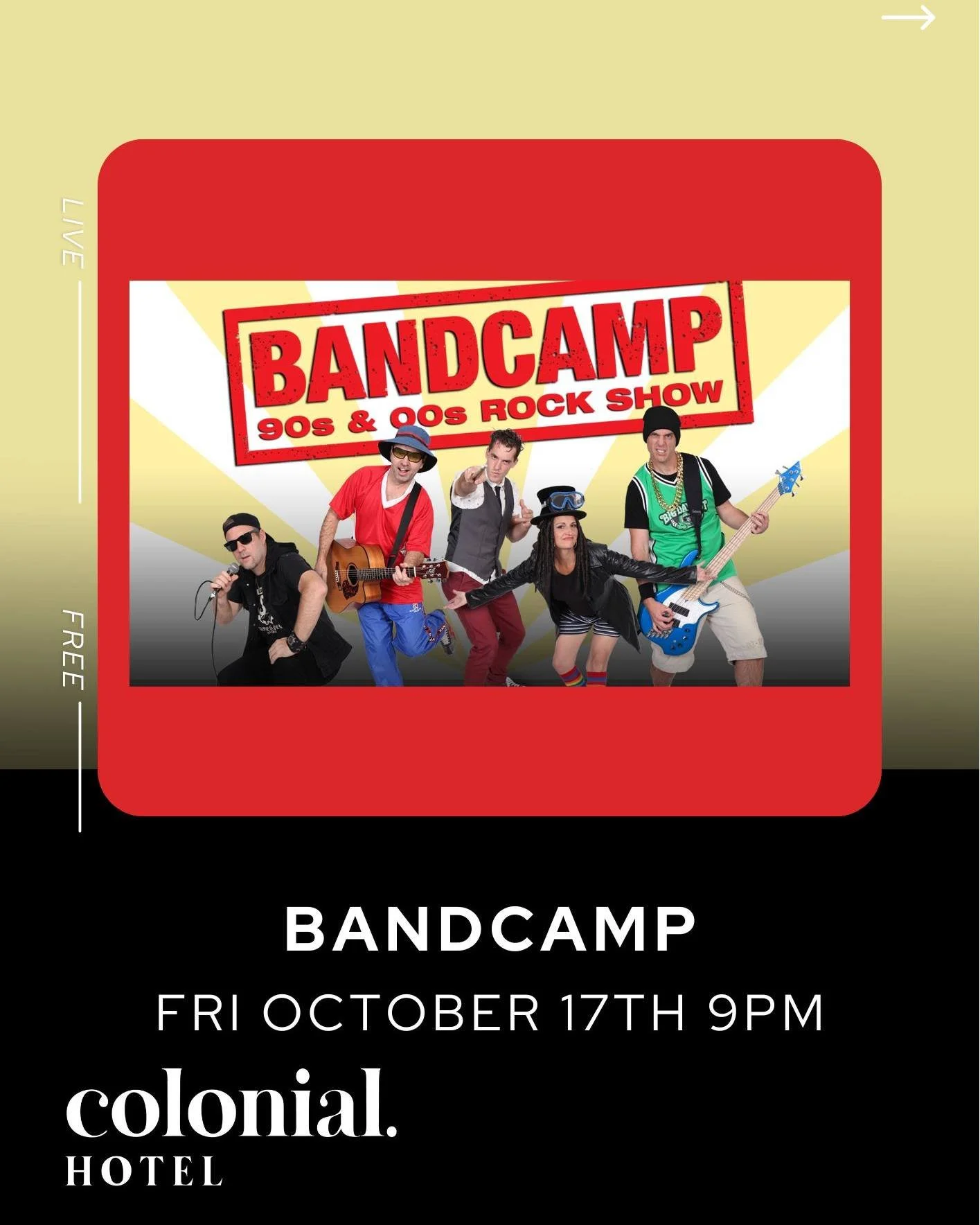 🎸 Get ready Colonial fam &ndash; Bandcamp is hitting the stage TONIGHT with the ultimate 90s &amp; 00s Rock Show! 🤘🔥

From throwback anthems to the hits you know every word to, this is going to be a night of non-stop singalongs and energy you won&