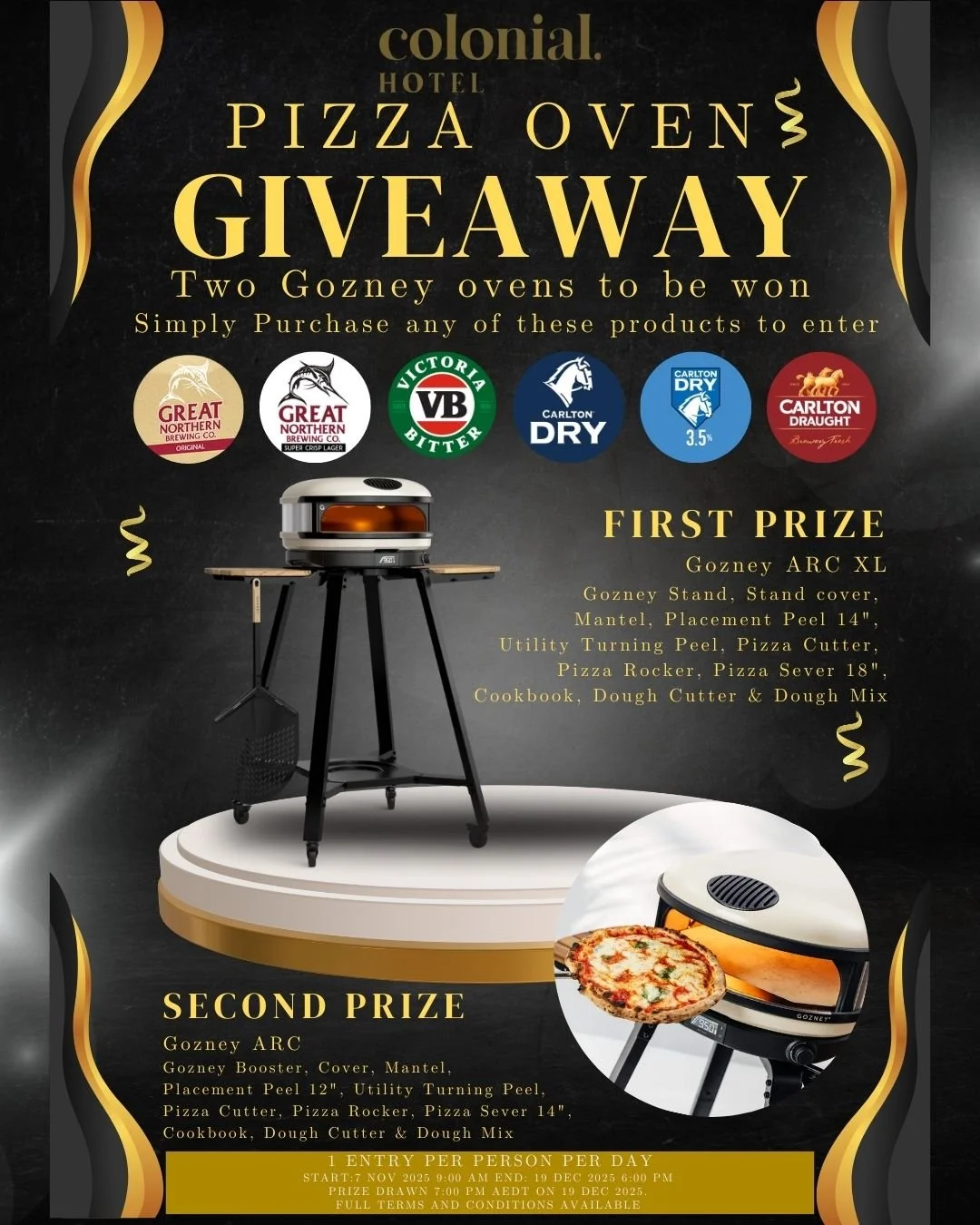 🔥 PIZZA OVEN GIVEAWAY! 🔥
We&rsquo;re giving away TWO premium Gozney pizza ovens &mdash; perfect for levelling up your backyard cooking this summer! 🍕🔥

How to enter:
Simply purchase any Great Northern, VB, Carlton Dry or Carlton Draught product a