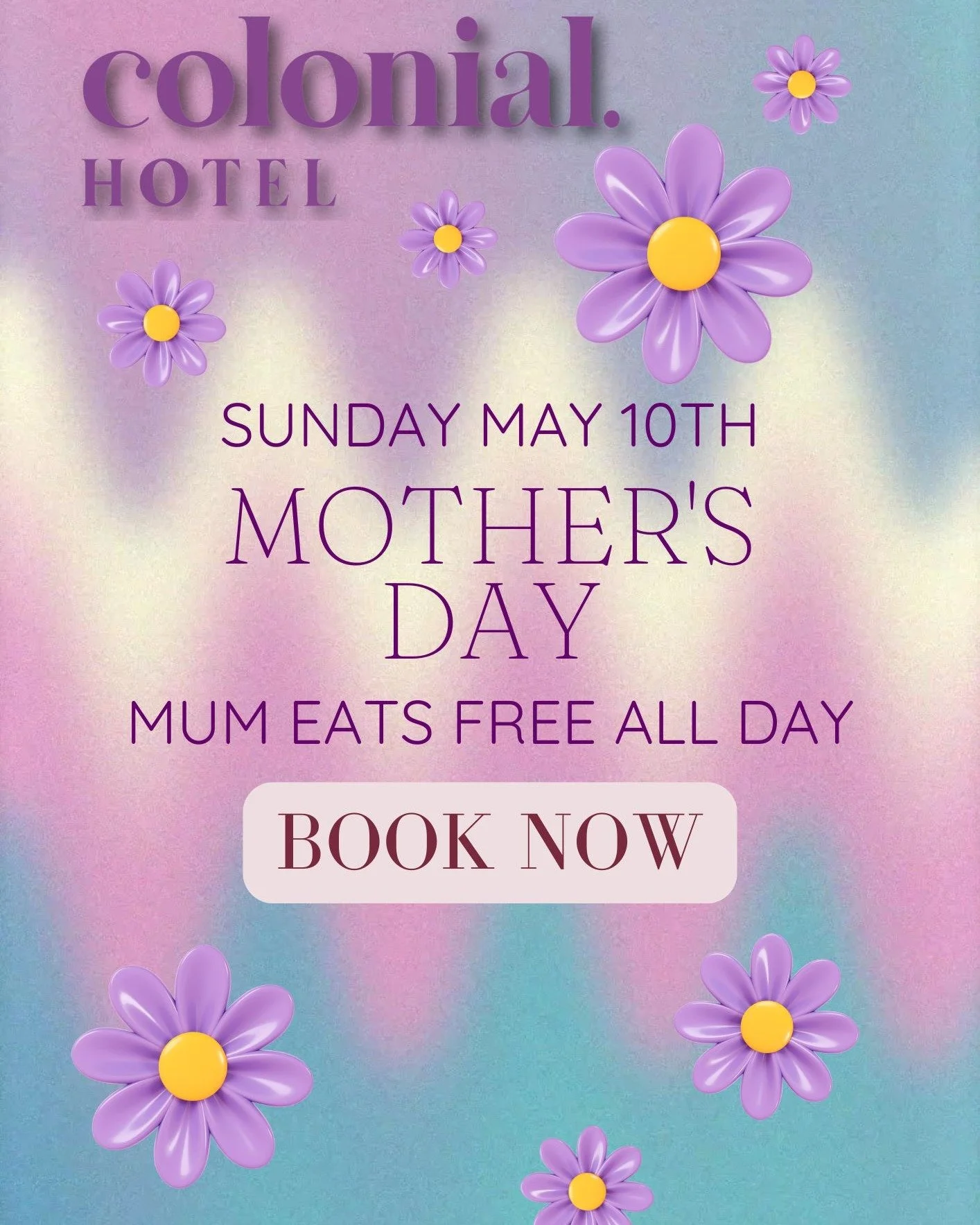 💐💜 MOTHER&rsquo;S DAY AT THE COLONIAL 💜💐

Spoil Mum the way she deserves&hellip; and we&rsquo;ll shout her meal 🙌

🍽 Mum eats FREE all day
📅 Sunday May 10

Good food, great vibes, and family time done right 💕

Spots will fill fast &mdash; don