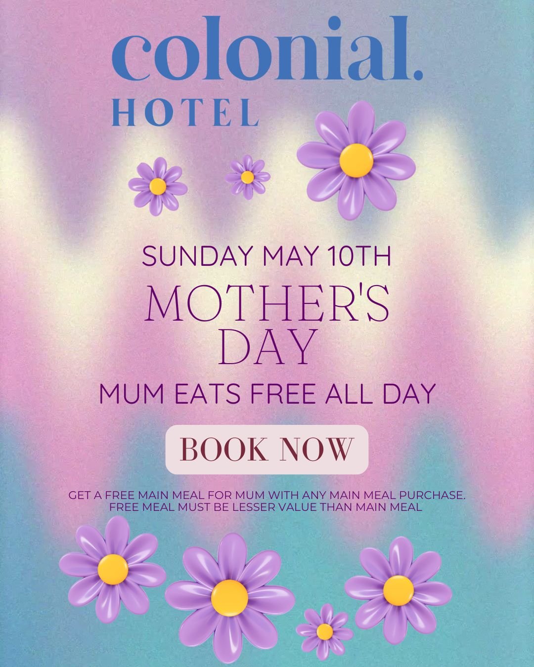 💐💖 SPOIL MUM THIS MOTHER&rsquo;S DAY 💖💐

This Sunday May 10th, make Mum feel extra special&hellip; because she deserves it 💕

🍽️ MUM EATS FREE ALL DAY 🍽️
(With any main meal purchase)

No cooking. No dishes. Just good food, great vibes &amp; t