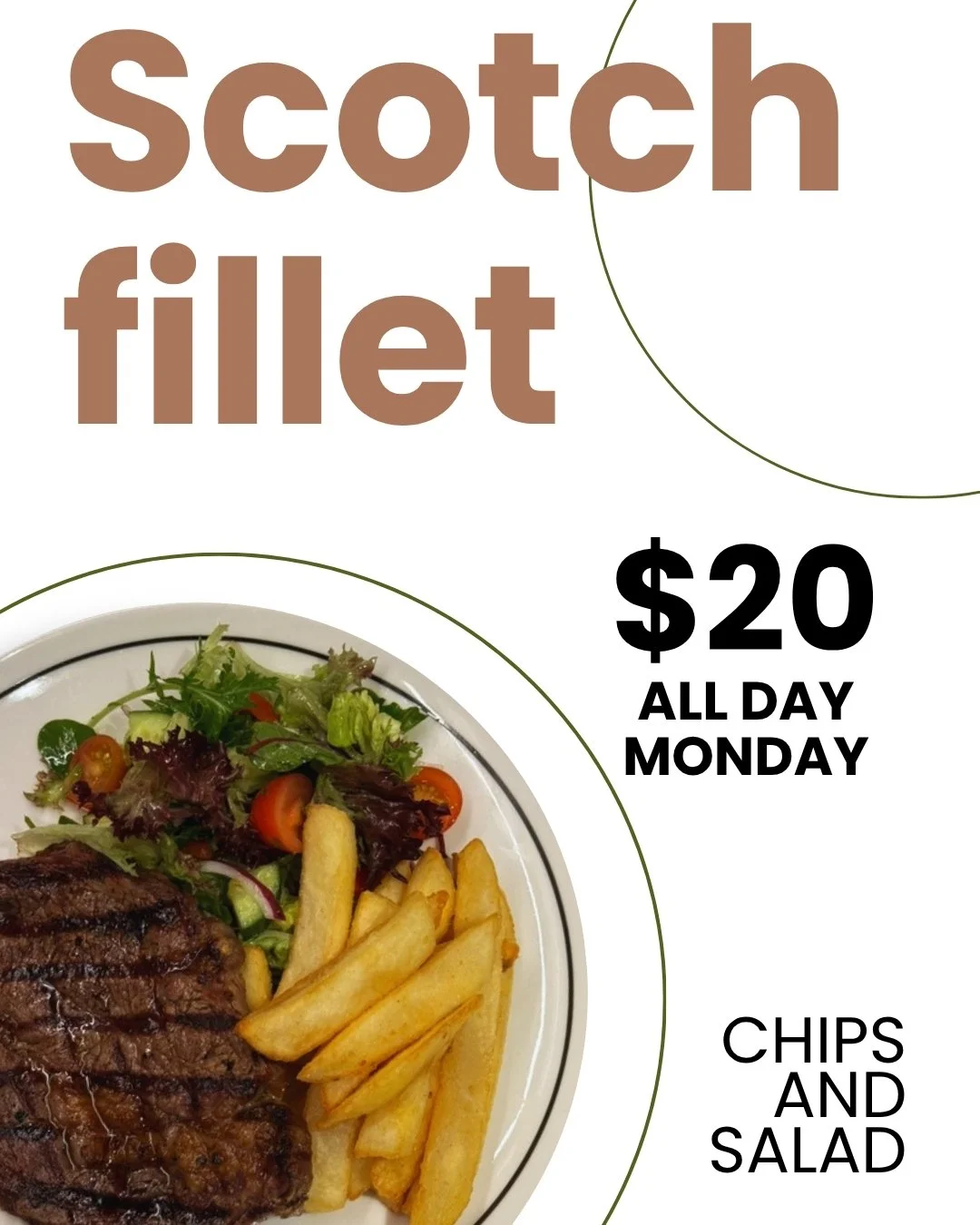 🥩🔥 Mondays are made for steak! 🔥🥩

Start your week the right way with a juicy Scotch Fillet served with chips &amp; fresh salad for just $20! 🤤

Whether you're knocking off work, catching up with mates, or treating yourself to an easy dinner, we