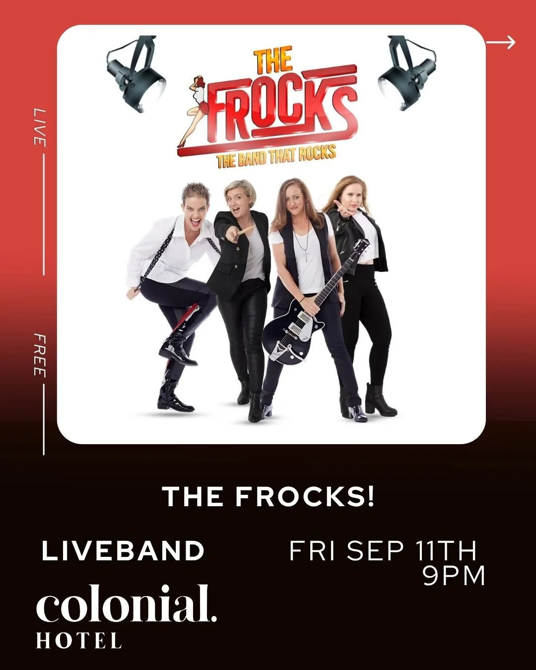 🎸🔥 THE FROCKS ARE BACK AT THE COLONIAL! 🔥🎸

Get ready for a massive Friday night as The Frocks hit the stage with a night packed full of live music, big tunes and plenty of reasons to hit the dance floor! 💃🍻

🎶 The Frocks &ndash; LIVE
📅 Frida