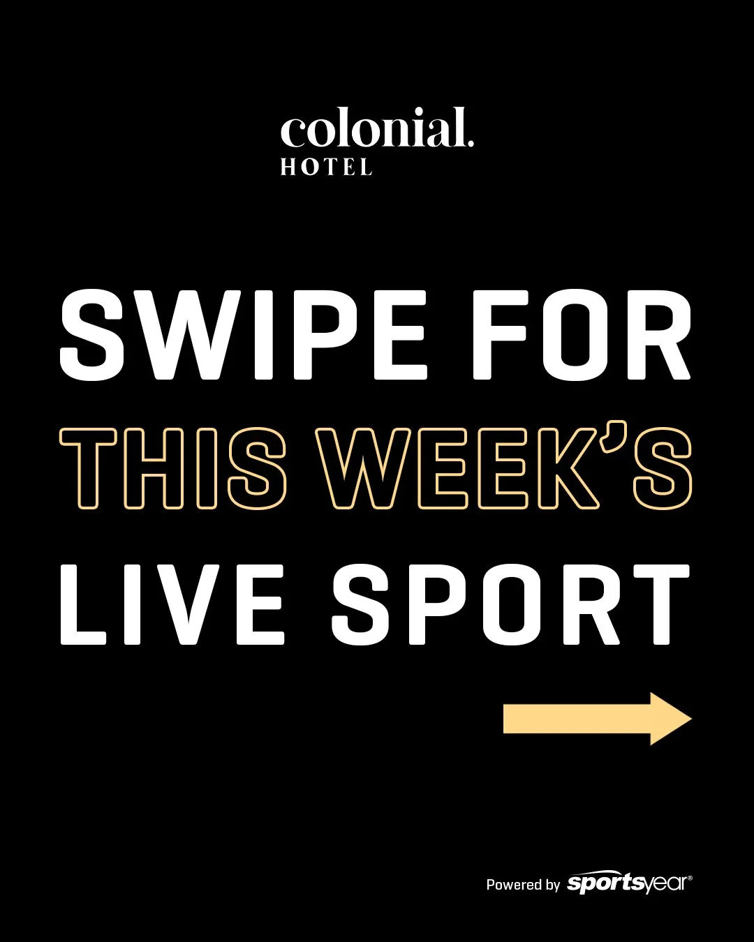 🏆🔥 LIVE SPORT IS STACKED THIS WEEK AT THE COLONIAL! 🔥🏆

From Friday morning right through to Sunday, we&rsquo;ve got the biggest games and fights playing LIVE &amp; LOUD. Swipe across to see what&rsquo;s coming up! 👉

🏈 FRIDAY 10:15AM &mdash; B