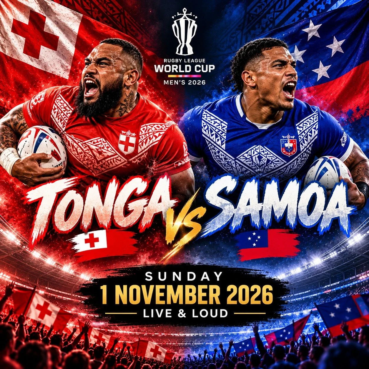 🏉🔥 THE BATTLE OF THE PACIFIC IS HERE! 🔥🏉

🇹🇴 TONGA vs SAMOA 🇼🇸

Two proud nations. One fierce rivalry. One MASSIVE showdown! 💥

The 2026 Rugby League World Cup is bringing one of the biggest rivalries in international rugby league to our scr