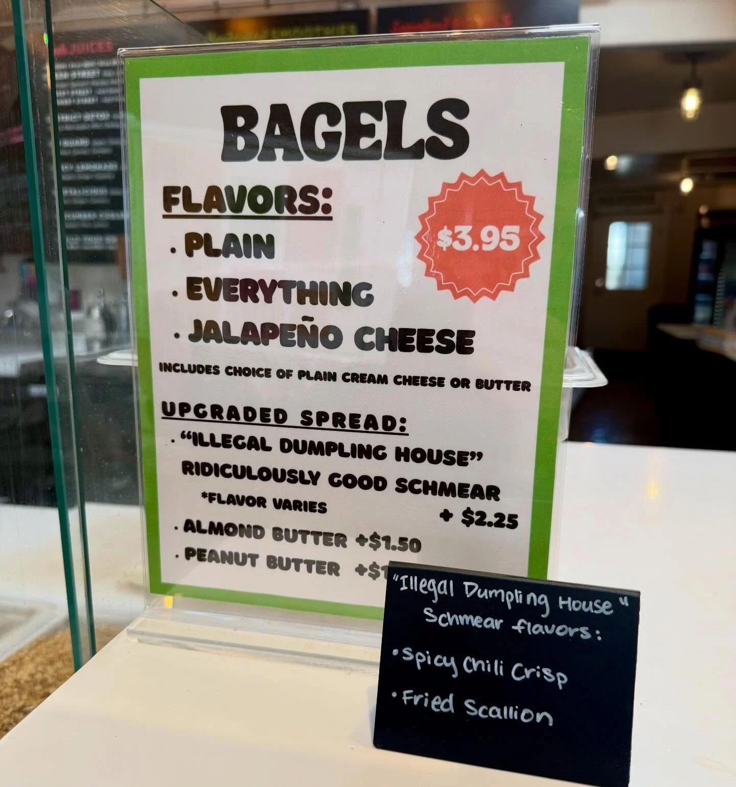 🥯‼️New menu item‼️🥯 If you haven&rsquo;t already, come by and try our bagels! Comes with your choice of cream cheese or butter, but the real move is the &ldquo;illegal dumpling house&rdquo; schmear 👀