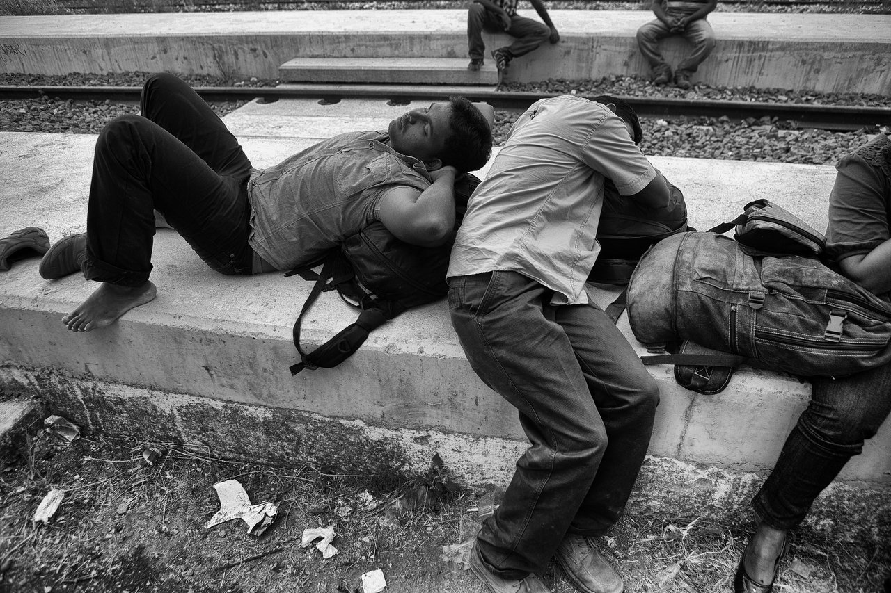  Tichero, Greece. Illegal immigrants waiting the train to Athens in northern Greece. 