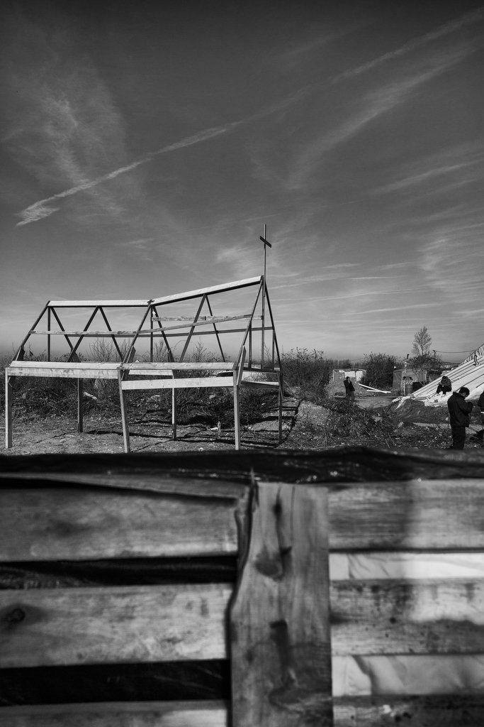  Last days for school of Jungle of Calais: will be demolished next days  Eritrean church & tents of 1K transmigrants, Calais, France, February 17, 2016. Credit Photo © Delmi Alvarez. 