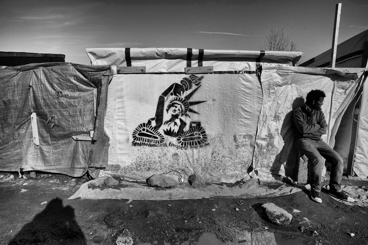  Last days for school of Jungle of Calais: will be demolished next days  Eritrean church &amp; tents of 1K transmigrants, Calais, France, February 17, 2016.  