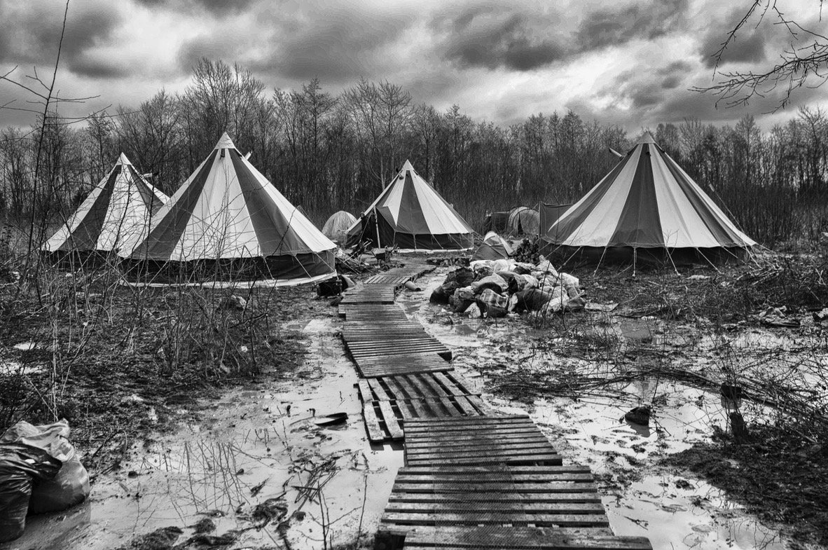 Temporary tents in refugee camp