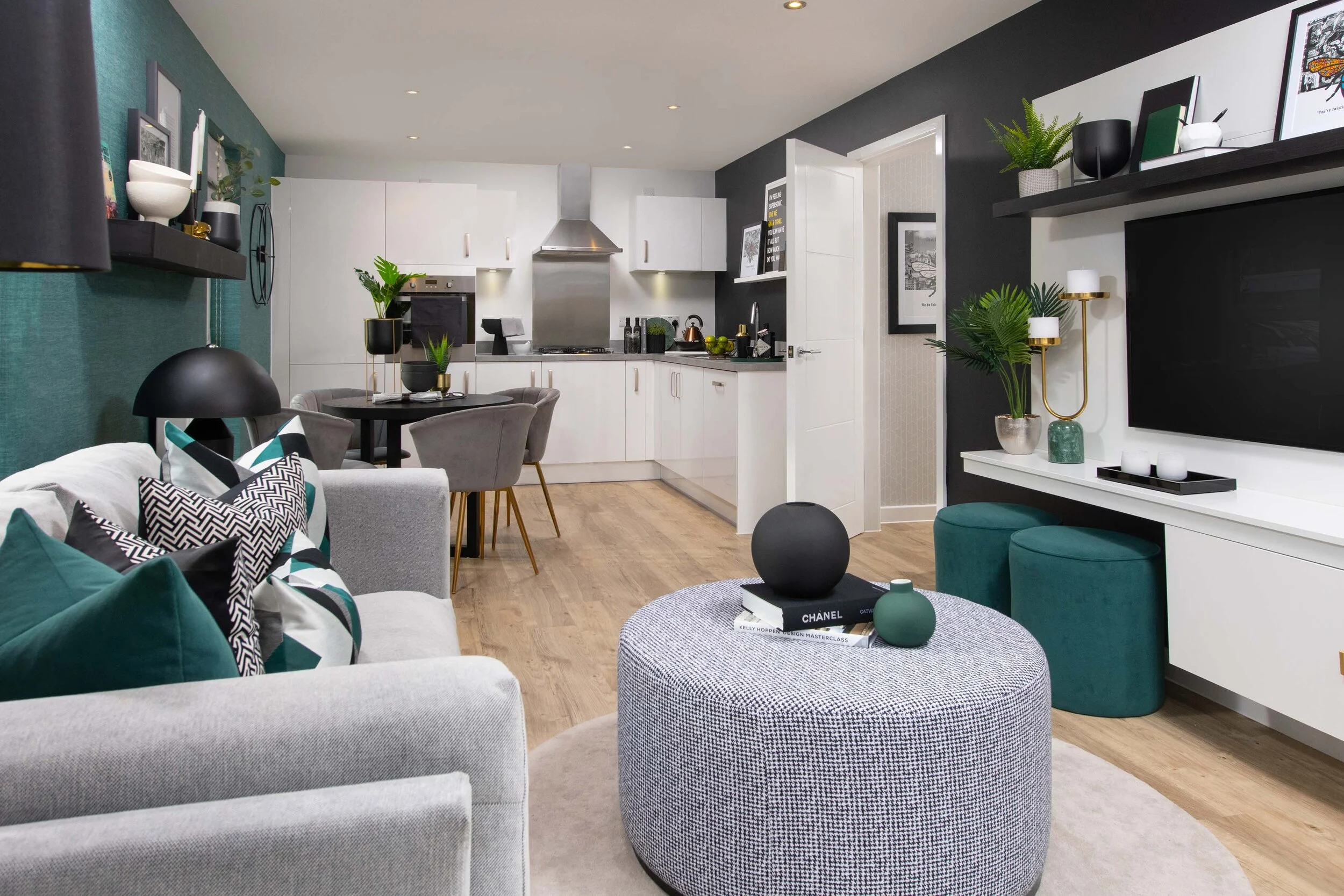  professional real estate property photography of a kitchen living room in a new build apartment. https://www.procterimages.co.uk/ 