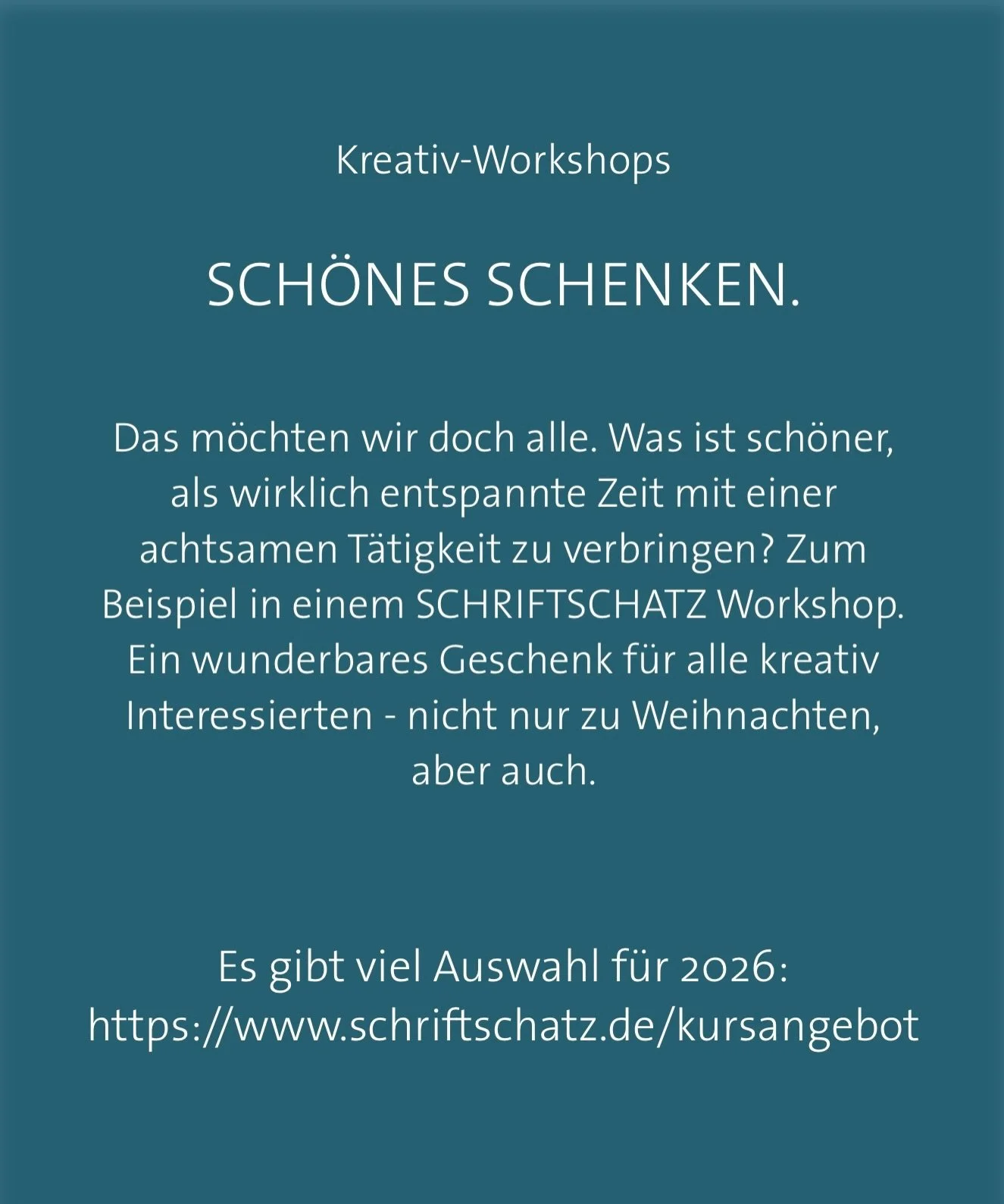 Kreativ Workshops rund um die Schrift. 🖌️🖊️🖋️ Das perfekte Geschenk f&uuml;r kreativ interessierte Menschen, die Lust haben, sich mit den verschieden Ausdrucksformen ihrer Schrift zu besch&auml;ftigen. 
Du suchst noch ein wirklich sch&ouml;nes Wei