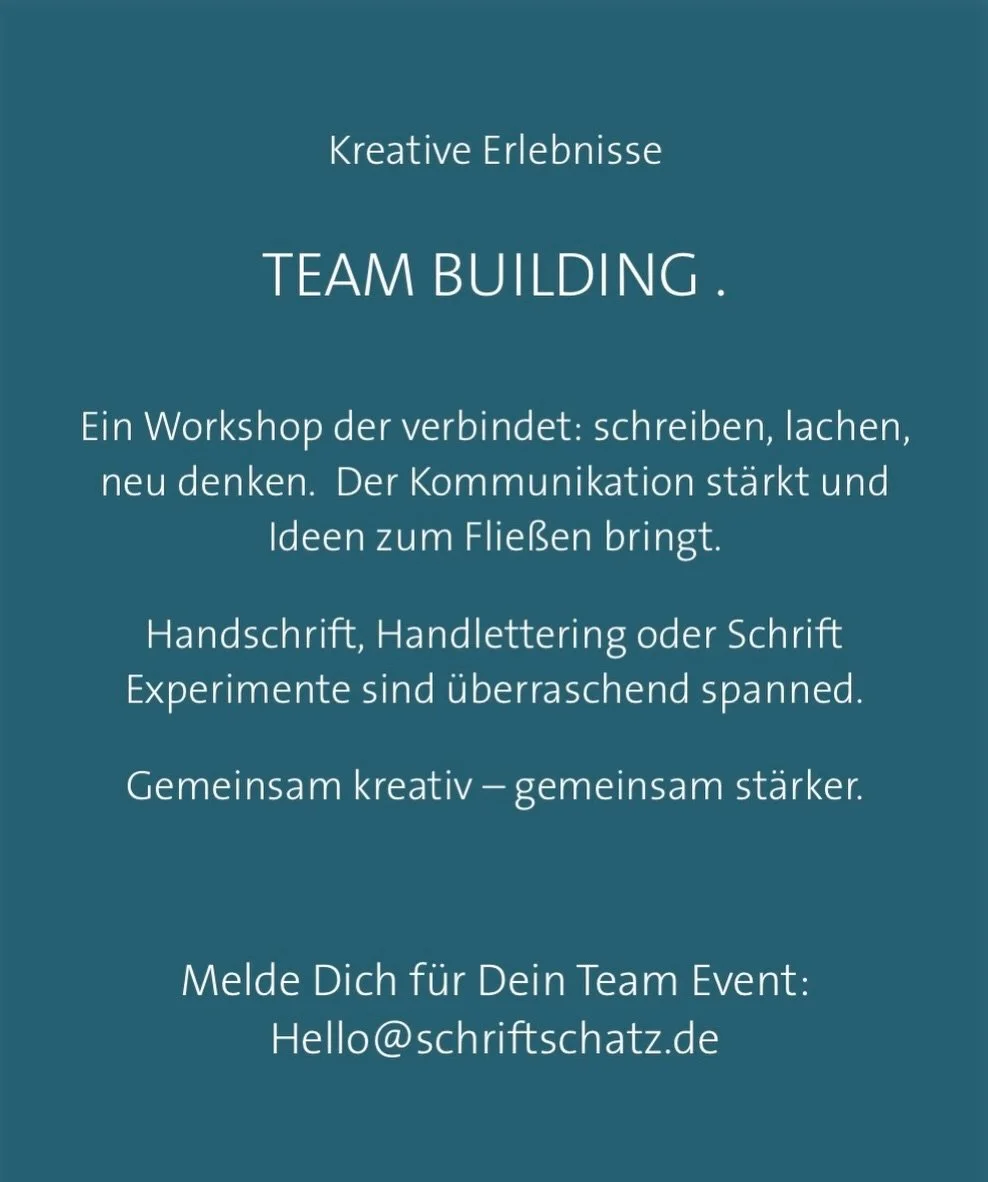 Team Building &amp; Motivation neu erleben. 🖌️🖊️🖍️🖋️
Kreative Schriftworkshops im SCHRIFTSCHATZ oder direkt in euren Firmenr&auml;umlichkeiten bringen frischen Schwung ins Team. 
Bei Handlettering, Handschrift &amp; Kalligrafie entdecken alle auf