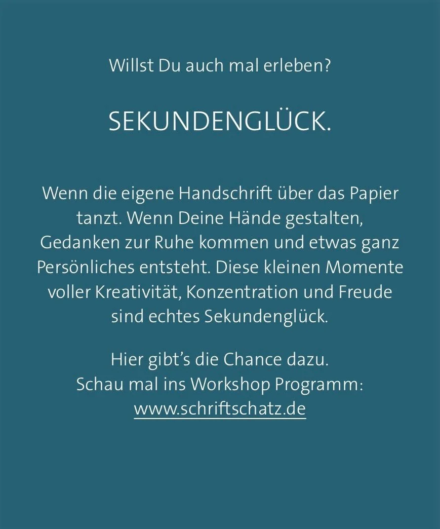 Du willst mehr davon? Ich wei&szlig; wo es das gibt 😎. Einmal ausprobieren und Du wirst nicht mehr aufh&ouml;ren. Versprochen. 
🖍️🖋️🖌️🖊️
Workshops im SCHRIFTSCHATZ - mit Sekundengl&uuml;ck - Garantie 😉
#kreativworkshop 
#handletteringlernen 
#l