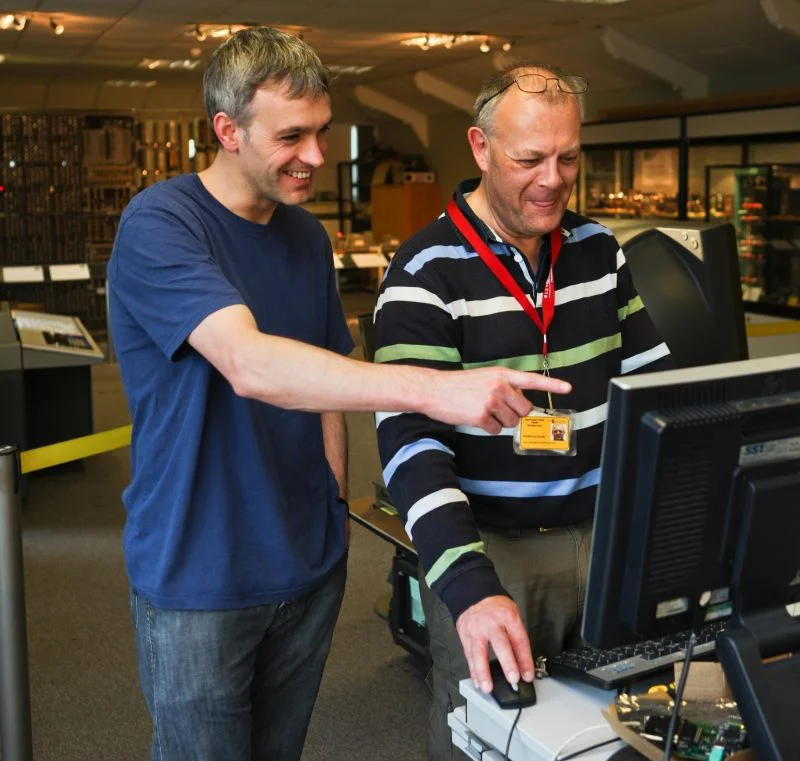 Delwyn Holroyd with Peter Vaughan volunteering at the museum