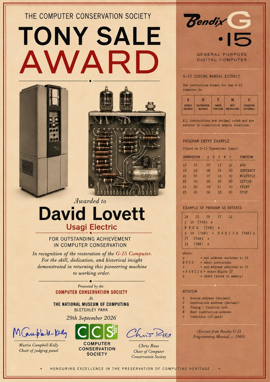 David Lovett Wins Prestigious 2026 Tony Sale Award at The National Museum of Computing