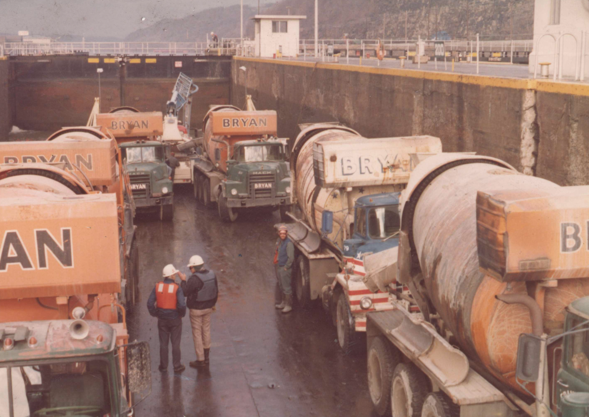 Concrete mixers on ferry boat - early 1980s