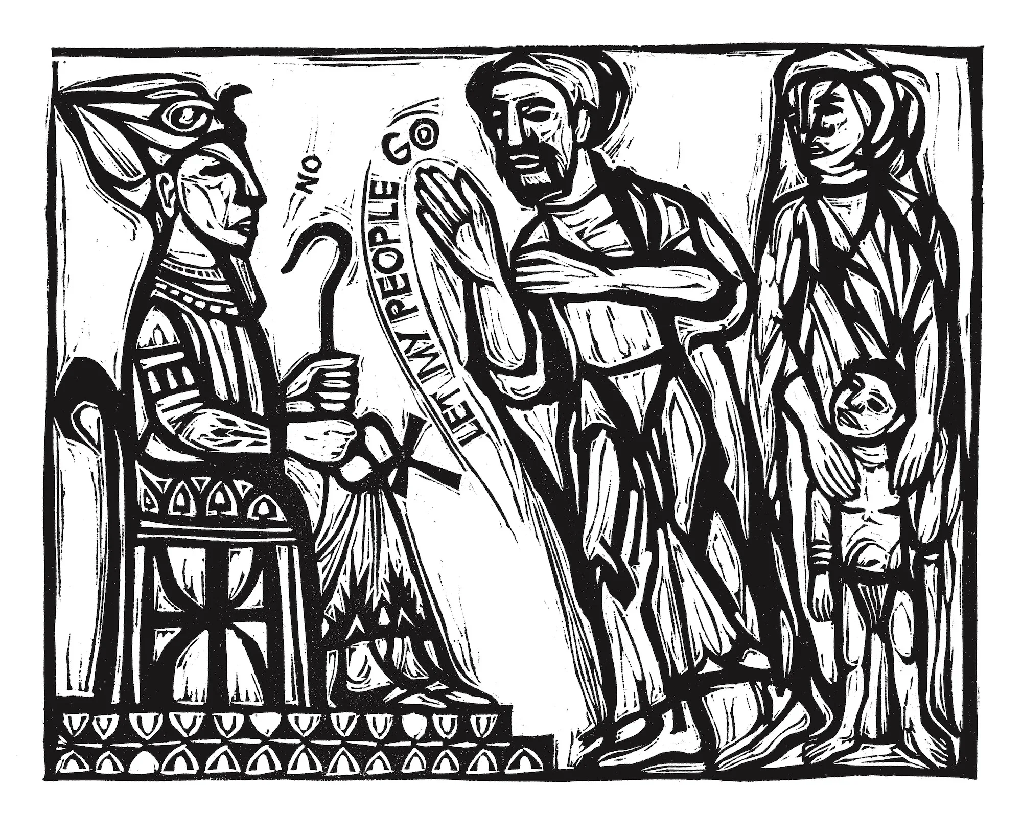 Go Down Moses, linocut by Ashley Bryan