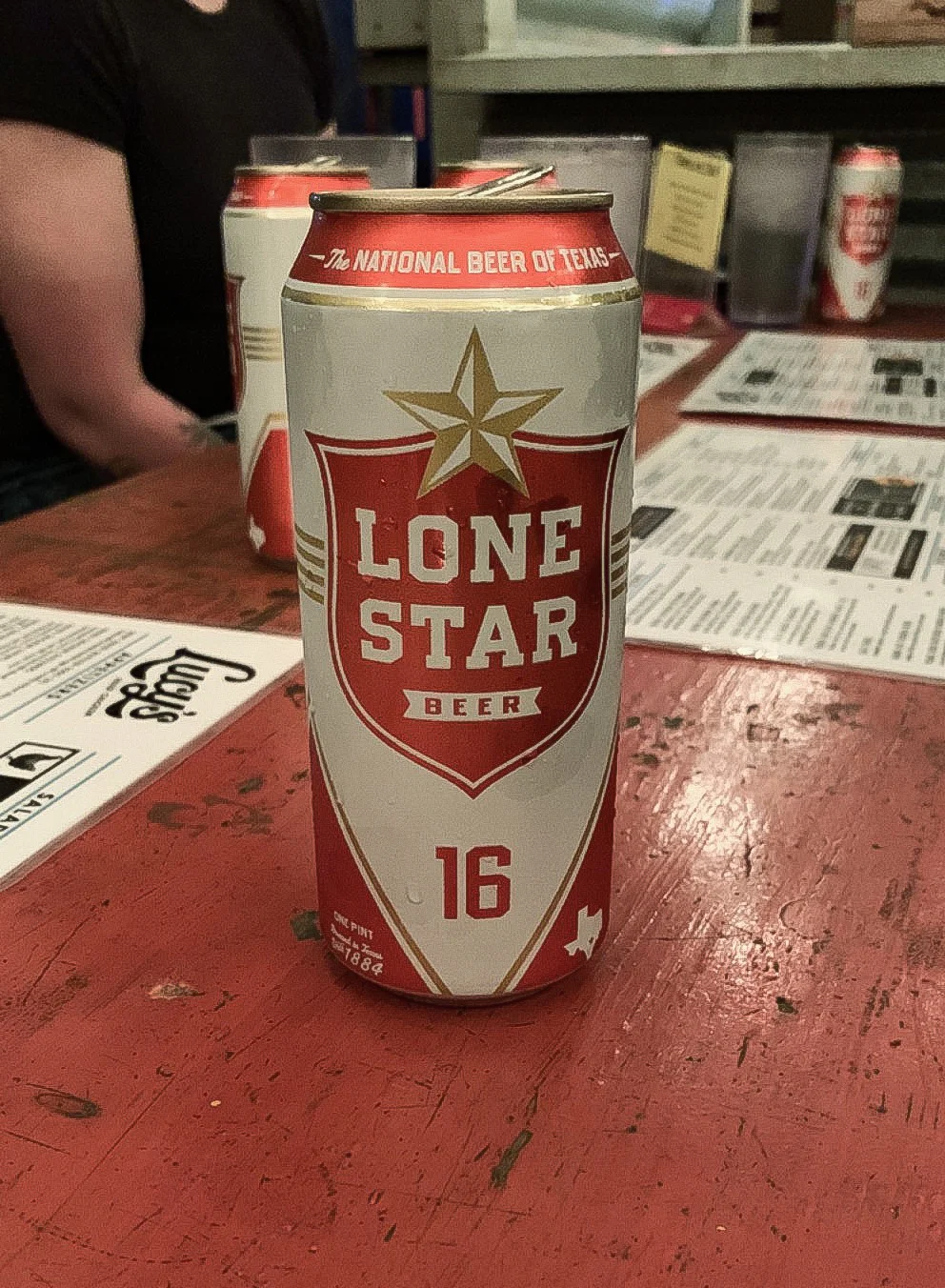 A chilling can of Lone Star at Lucy’s Fried Chicken South Congress.