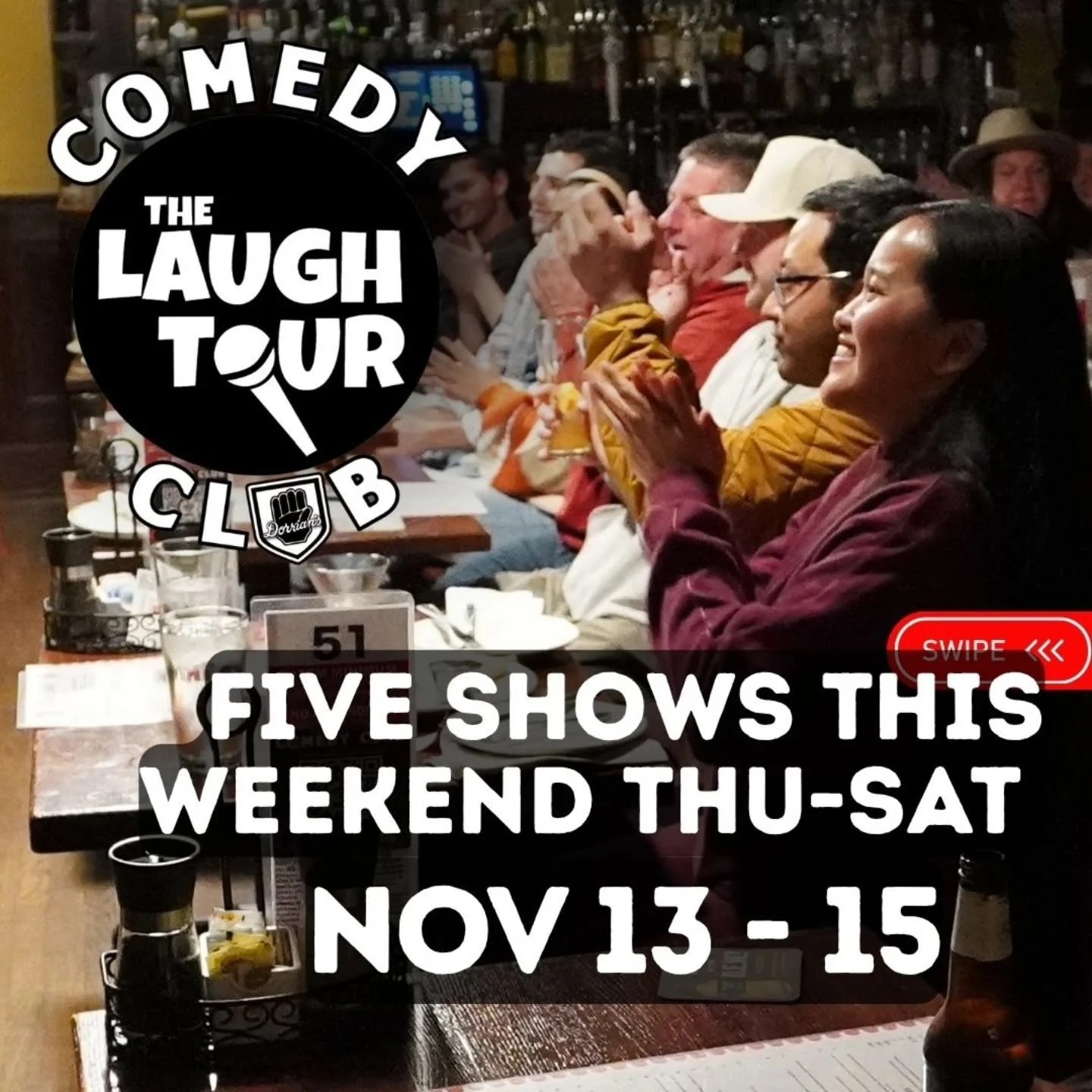 New week, new laughs! 🎤 Shows Thu&ndash;Sat in Jersey City &mdash; minutes from Hoboken, Bayonne &amp; Staten Island 🚗 $5 garage parking / avoid NYC congestion pricing! 🎟 TheLaughTour.com

**5 shows! Thurs NOV 13 at 845, Fri NOV 14 at 730 &amp; 94