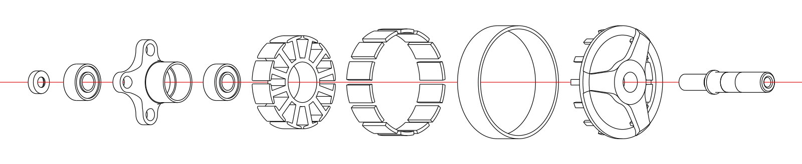 An exploded view of a Hypetrain 2306 Series Motor.