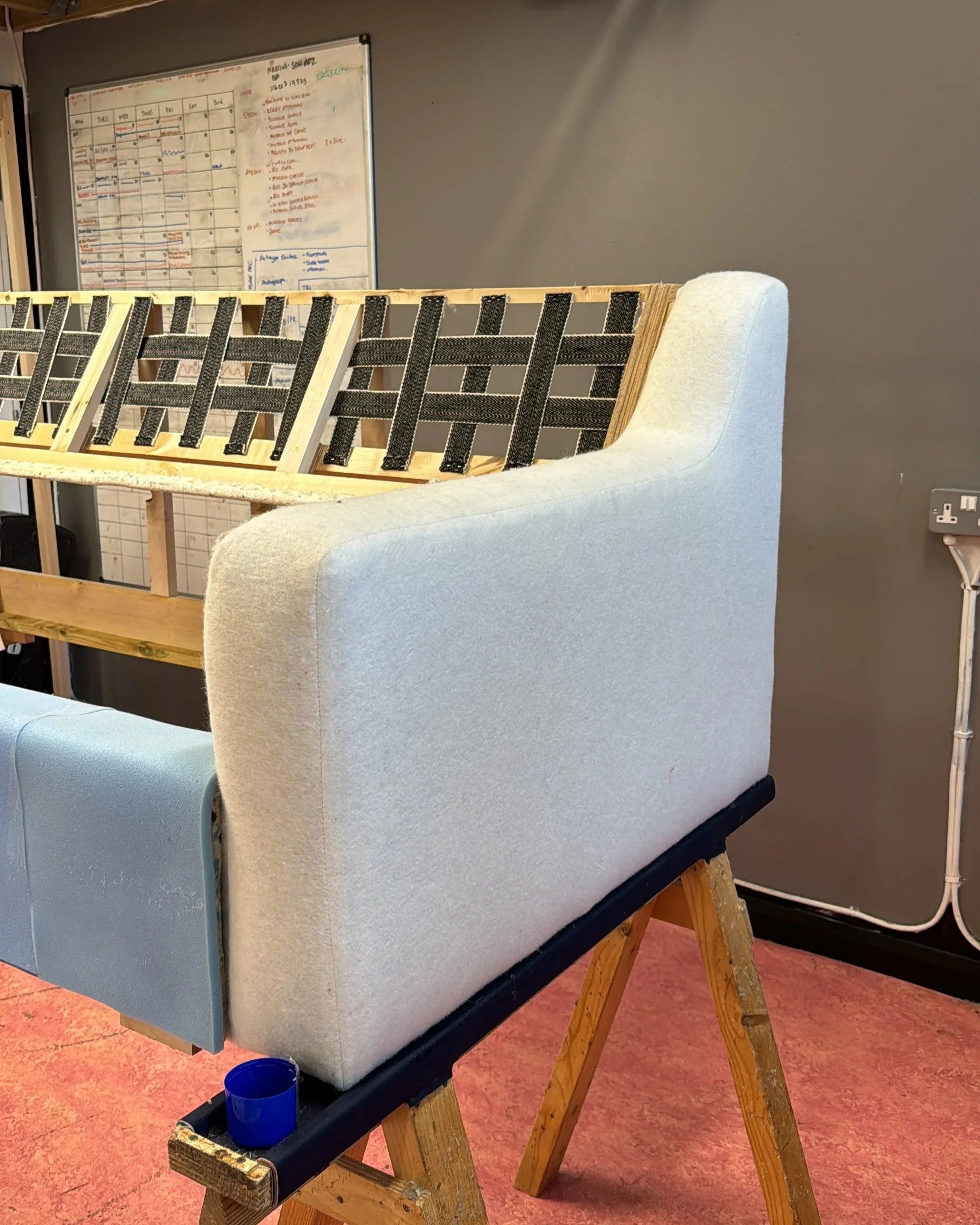 prototype of the jane sofa bed for Rose Uniacke. Hybrid build using traditional techniques for the arms and contemporary for the seat