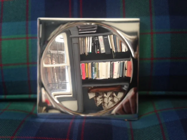Contemporary convex jewlery or soap tray, 12 w x 12 deep x 1cm tall, Mirror Polish Chromium.jpg