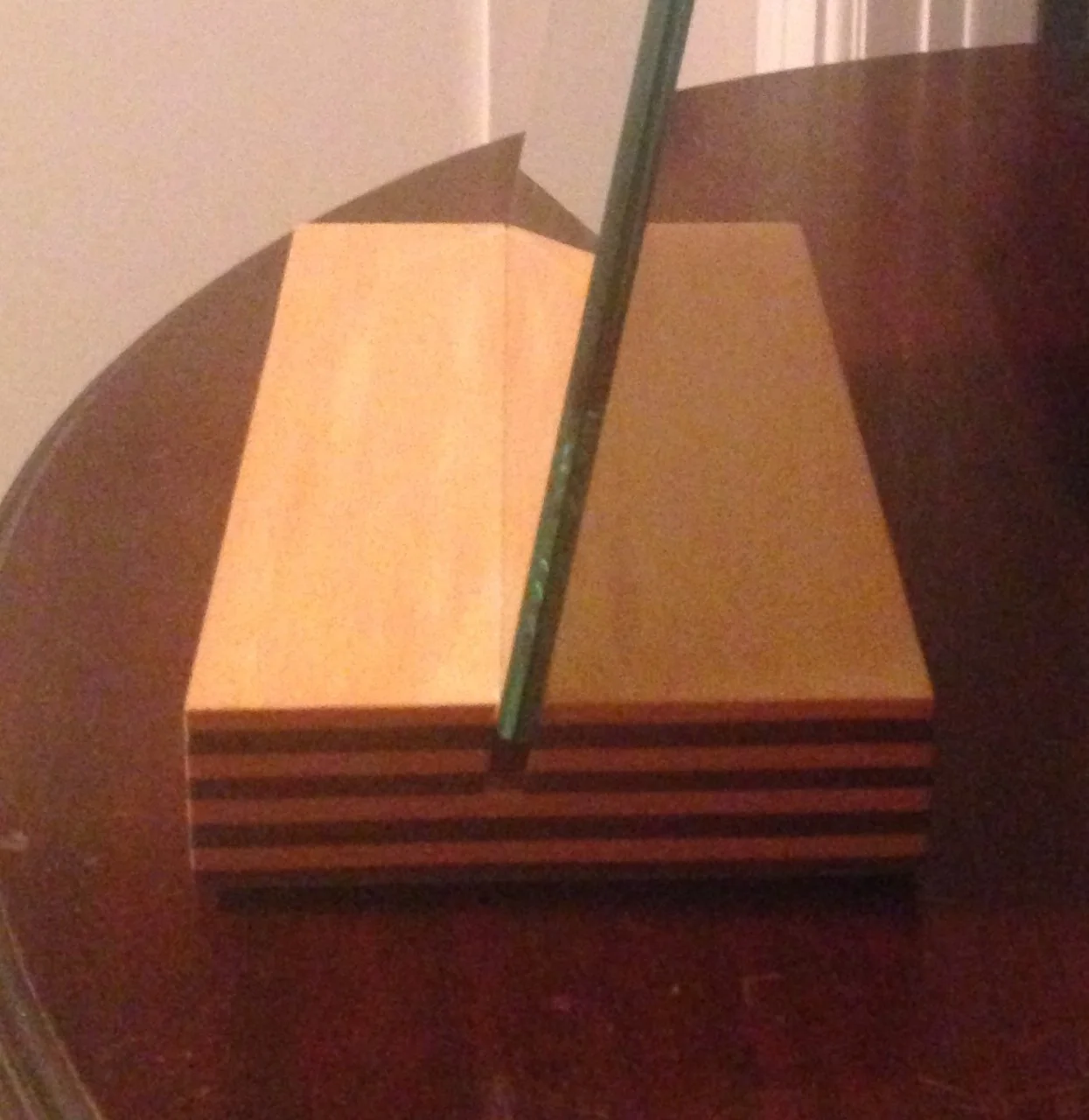 Rapsel Counter top mirror with block stand, wood block detail.jpg