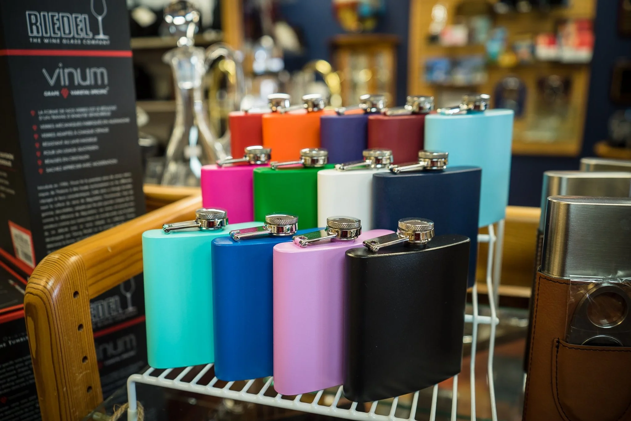 Colorful flasks make a fun gift for bridesmaids or groomsmen