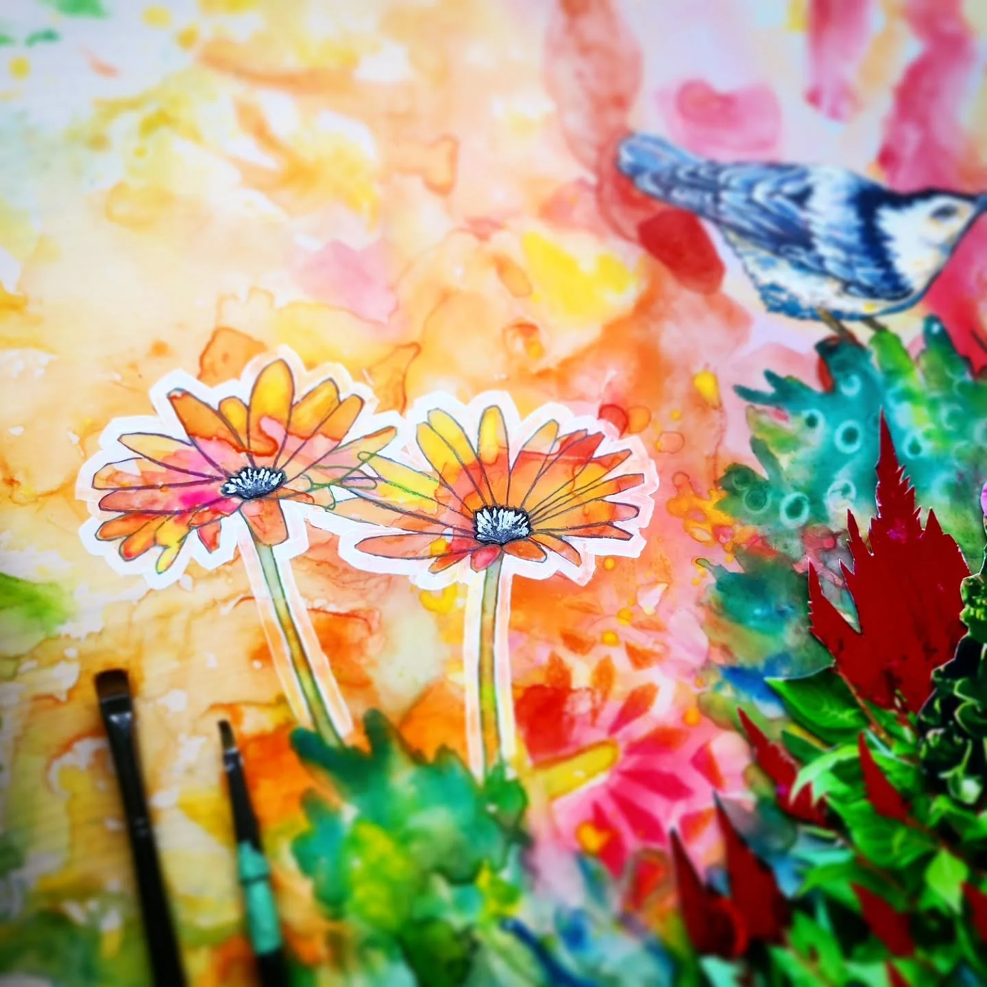 Another detail of one of the large paintings I'm working on. See, I don't *just* paint birds.. here are some flowers to prove it! (There may or may not also be birds in this painting).