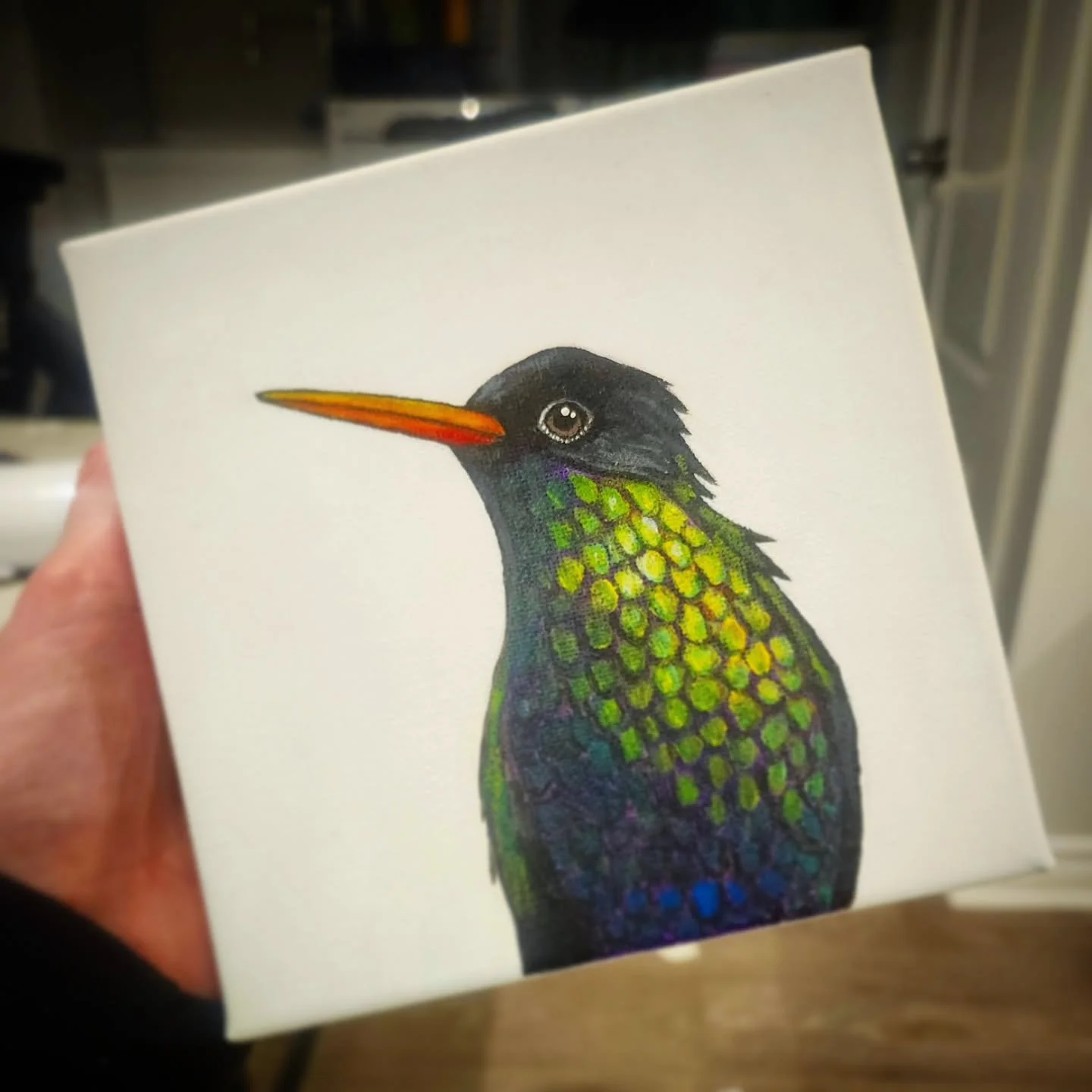 It's been so nice to have the opportunity to paint in the middle of the day(!) and to wear sweatpants for a solid two weeks. Tomorrow morning is going to be rough. 😆 Here is a new small painting (6x6) that I finished this week.
.
.
Red-billed Stream