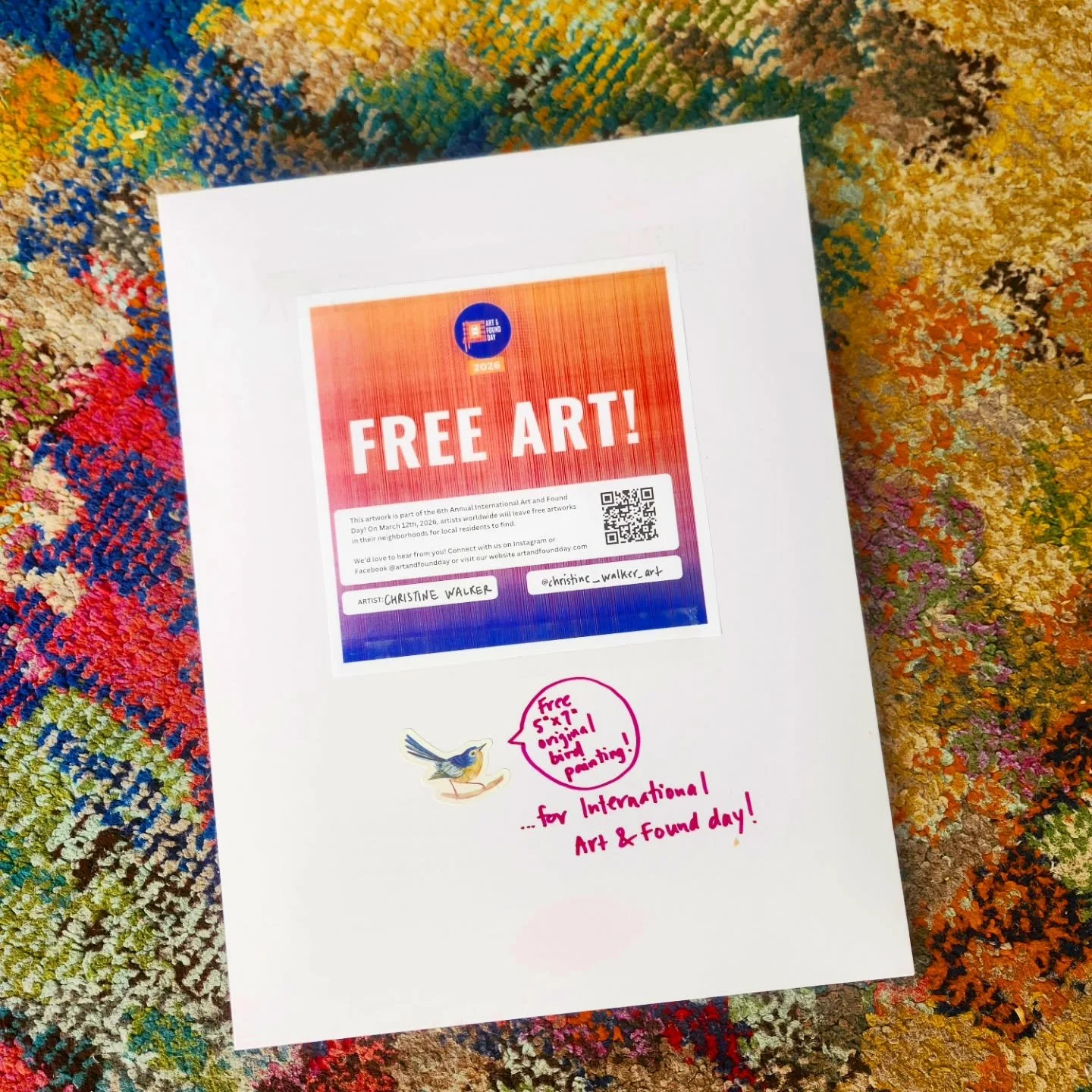 I'm going to hide my artwork for #artandfoundday2026 today at 7:00 on Danforth between Glebemount and Woodbine on the south side. I'll post another hint closer to 7. It's unframed... but I included the mat so it can fit right into a standard frame. F